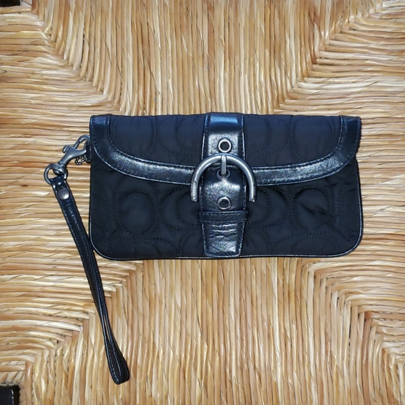 Coach Signature Nylon Leather Trim Wristlet - Picture 2 of 6